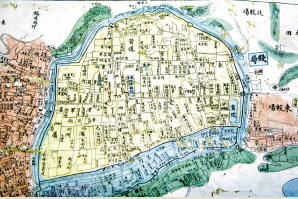 绘制了广州城墙的民国时期广州地图.图片