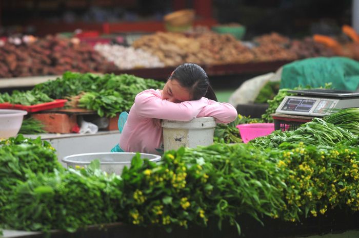 广西卖菜人的午休(组图)