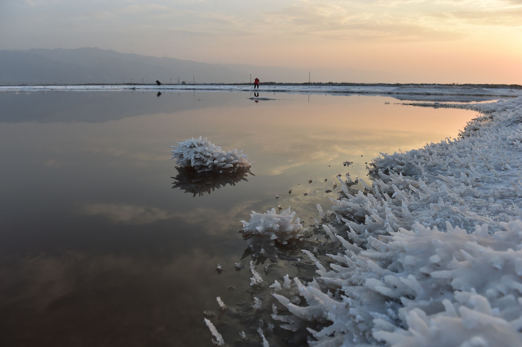 "中国死海"运城盐湖现"硝凇"景观(组图)